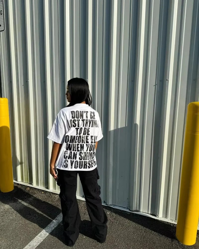 y2k top Alphabet print Street Harajuku short sleeve T-shirt Men 2024 American retro loose top couple casual oversized shirt