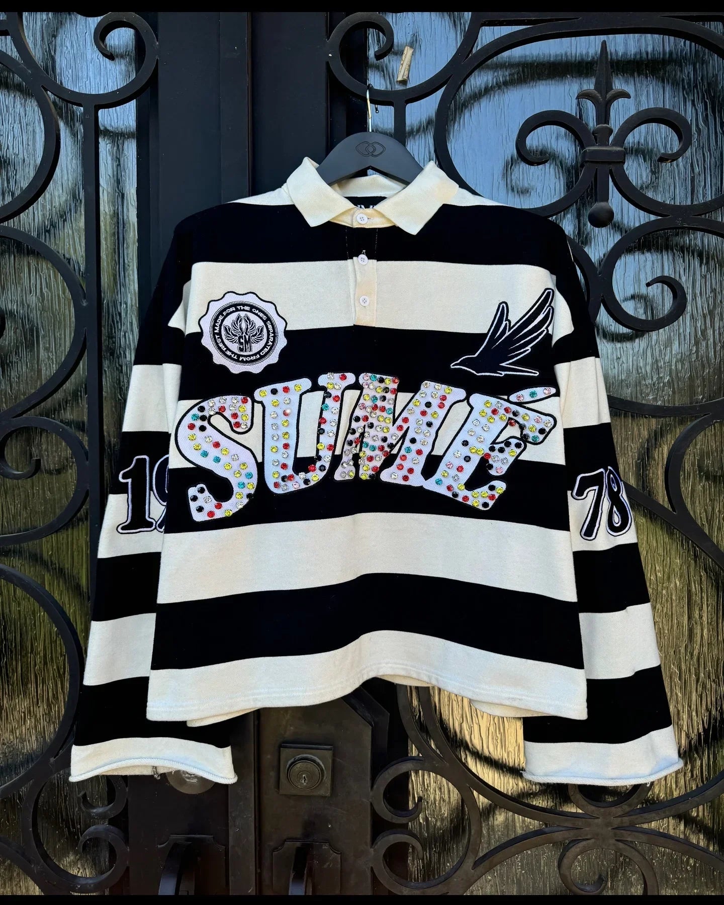 Oversized Letter Embroidery Hot Diamond Pattern Polo Shirt New Double Layer Long Sleeved Graphic T Shirt Sweatshirt Streetwear