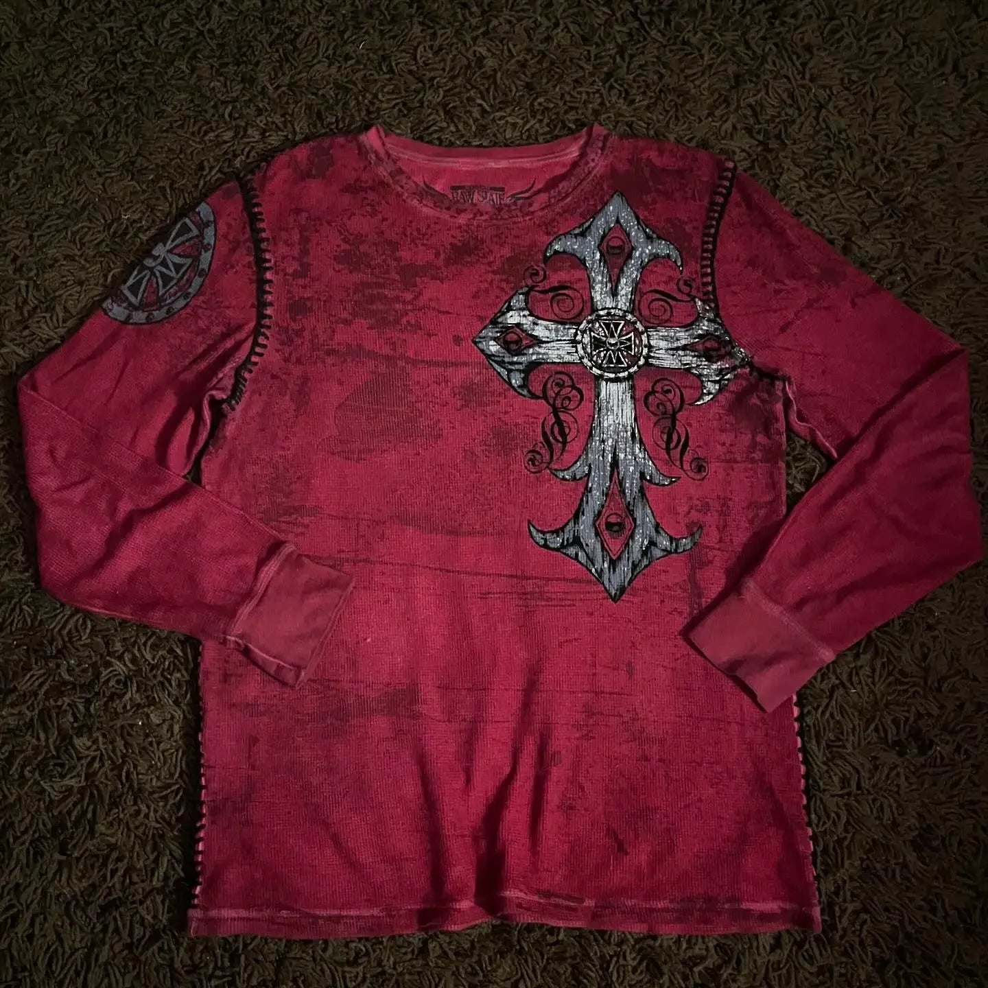 Affliction Long sleeved T shirt Y2K New Hip Hop Cross Pattern Round Neck Oversized T shirt Men Women Casual Gothic Clothing Tops