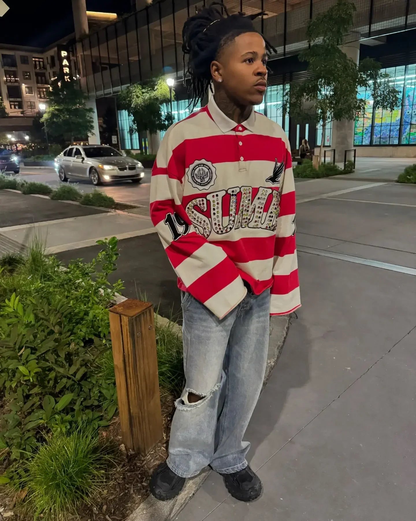 Oversized Letter Embroidery Hot Diamond Pattern Polo Shirt New Double Layer Long Sleeved Graphic T Shirt Sweatshirt Streetwear
