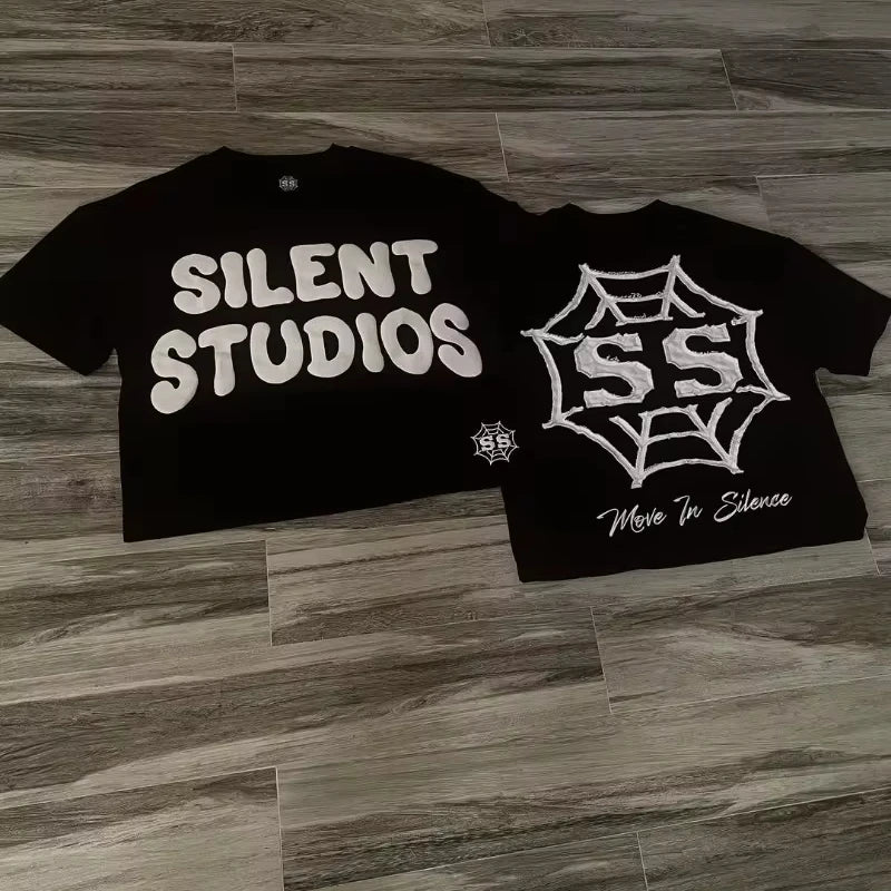 Trendy Brand Fashion Letters Cartoon Print Oversized Short-sleeved Men Y2k Harajuku Hip-hop Retro Loose Casual T-shirts Women