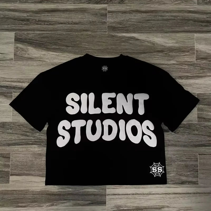 Trendy Brand Fashion Letters Cartoon Print Oversized Short-sleeved Men Y2k Harajuku Hip-hop Retro Loose Casual T-shirts Women